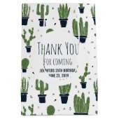 ダークグリーンサボテン砂漠パターン誕生日の恩恵 ミディアムペーパーバッグ (裏面)