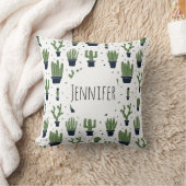 ダークグリーンサボテン砂漠パターン クッション (ブランケット)