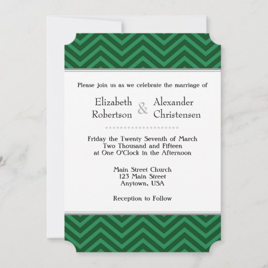 ダークグリーンシェブロン結婚式招待状 招待状 (正面)