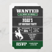 ダークグリーンシャルボードカウボーイ誕生日招待状 招待状 (正面/裏面)