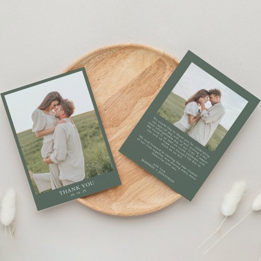 ダークグリーンシンプルクラス2フォト結婚ズ サンキューカード