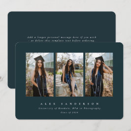 ダークグリーンシンプルモダントリプル写真卒業 案内状