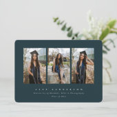 ダークグリーンシンプルモダントリプル写真卒業 案内状 (スタンド正面)