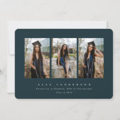 ダークグリーンシンプルモダントリプル写真卒業 案内状 (正面)