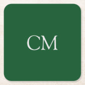 ダークグリーンシンプルモノグラム スクエアペーパーコースター (正面)