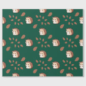 ダークグリーンシームレスラッピング紙:かわいいヘッジホグ ラッピングペーパー (フラット)