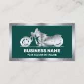 ダークグリーンスチールモーターバイクバイク整備士 名刺 (正面)