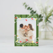 ダークグリーンストライプのファミリーフォトクリスマスカード 案内ポストカード (スタンド正面)