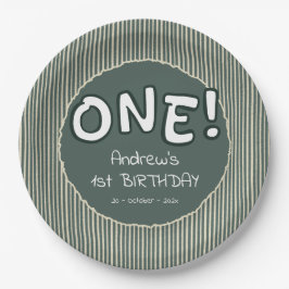 ダークグリーンストライプ 1歳誕生日 ペーパープレート