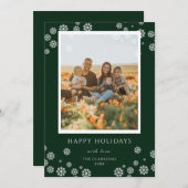 ダークグリーンスノーフレークスハッピーホリデーフローズホリデーカード シーズンカード (正面/裏面)