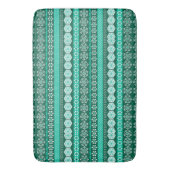 ダークグリーンターコイズパターン(の模様が)あるストライプ バスマット (正面縦)
