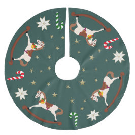 ダークグリーンツリースカート クリスマス ロッキングホース ブラッシュドポリエステルツリースカート