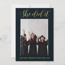 ダークグリーンテーマタイポグラフィ写真卒業 招待状