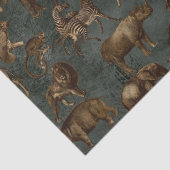 ダークグリーンデコパージュ上のサファリ動物 薄葉紙 (詳細)