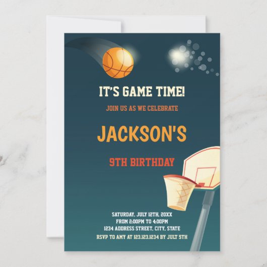 ダークグリーンバスケットボール招待状 招待状 (正面)