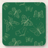 ダークグリーンバタフライプリントインスパイア自然 コースター (正面)