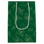 ダークグリーンバタフライプリントインスパイア自然 ミディアムペーパーバッグ (裏面)