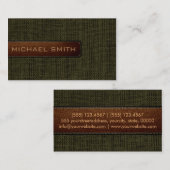ダークグリーンバーラップリネン素朴ジュートルックレザー 名刺 (正面/裏面)