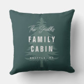ダークグリーンパインツリーファミリーキャビン名前をカスタムする クッション (裏面)