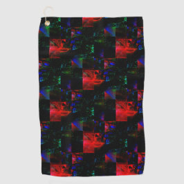 ダークグリーンパッチ上の赤い四角のモザイクオーバーレイ ゴルフタオル