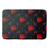 ダークグリーンパッチ上の赤い四角のモザイクオーバーレイ バスマット (正面)