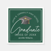 ダークグリーンパーソナライズされた卒業会 スタンダードカクテルナプキン (正面)