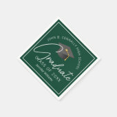 ダークグリーンパーソナライズされた卒業会 スタンダードカクテルナプキン (角)