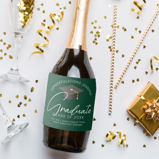 ダークグリーンパーソナライズされた卒業会 スパークリングワインラベル