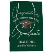 ダークグリーンパーソナライズされた卒業会 ミディアムペーパーバッグ (正面)
