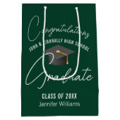 ダークグリーンパーソナライズされた卒業会 ミディアムペーパーバッグ (裏面)