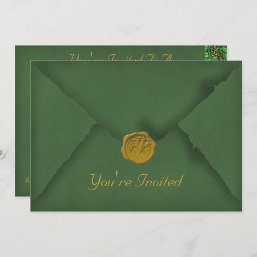 ダークグリーンパーティー招待状 招待状 (正面/裏面)