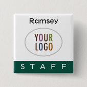 ダークグリーンピンバックスタッフバッジスクウェアのロゴボタン 缶バッジ (正面)