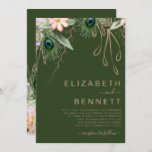 ダークグリーンピーコックフェザー結婚ズ 招待状 (正面/裏面)