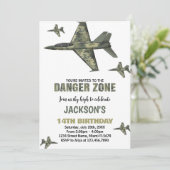 ダークグリーンファイタージェット誕生日招待状 招待状 (スタンド正面)