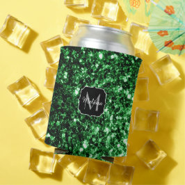 ダークグリーンフェイクグリッタースパークルズモノグラム 缶クーラー