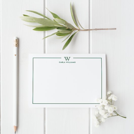 ダークグリーンフォーマルクラシックファミリーモノグラムミニマル ノートカード