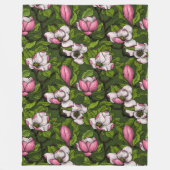 ダークグリーンフリースブランケットで咲くマグノリア フリースブランケット (正面)