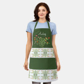 ダークグリーンフローラデザイン エプロン (着用した状態)
