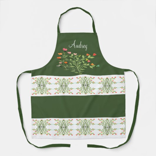 ダークグリーンフローラデザイン エプロン (正面)