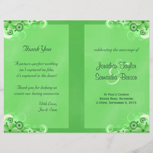 ダークグリーンフローラバイフォールド結婚式 プログラム (正面)