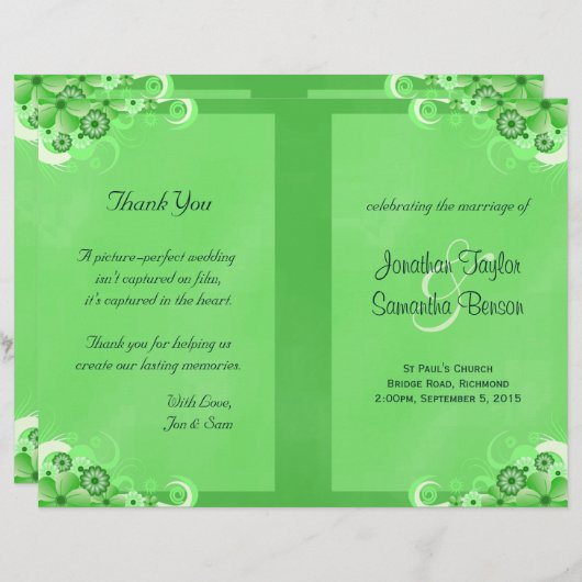 ダークグリーンフローラバイフォールド結婚式 プログラム (正面/裏面)