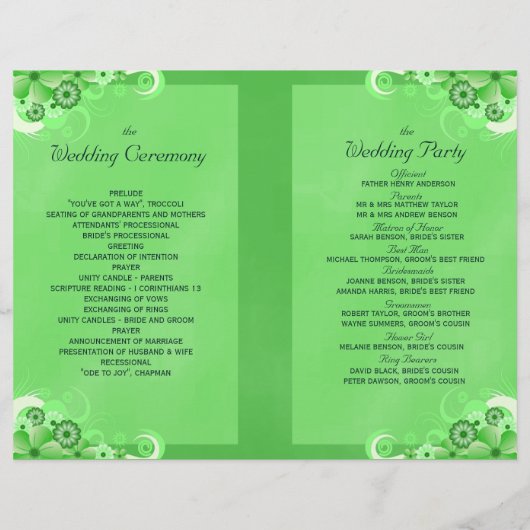 ダークグリーンフローラバイフォールド結婚式 プログラム (裏面)