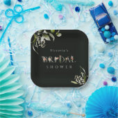 ダークグリーンフローラボタニカルレターブライダルシャワー ペーパープレート (パーティー)