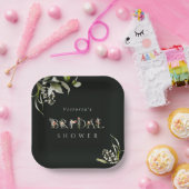 ダークグリーンフローラボタニカルレターブライダルシャワー ペーパープレート (パーティー)