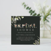 ダークグリーンフローラボタニカルレターブライダルシャワー 招待状 (スタンド正面)
