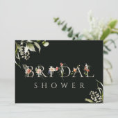 ダークグリーンフローラボタニカルレターブライダルシャワー 招待状 (スタンド正面)