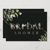 ダークグリーンフローラボタニカルレターブライダルシャワー 招待状 (正面/裏面)