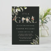 ダークグリーンフローラ植物文字ベビーシャワー 招待状 (スタンド正面)