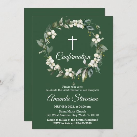 ダークグリーンフローラ確認招待状 招待状 (正面/裏面)