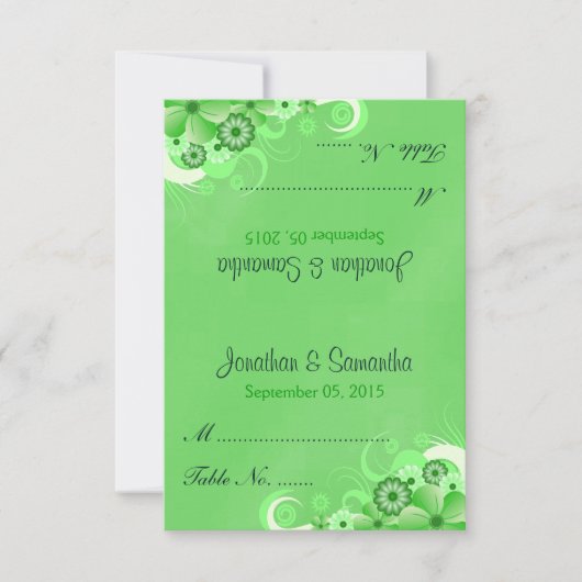 ダークグリーンフローラ結婚折り畳みテーブル座席表 招待状 (正面)